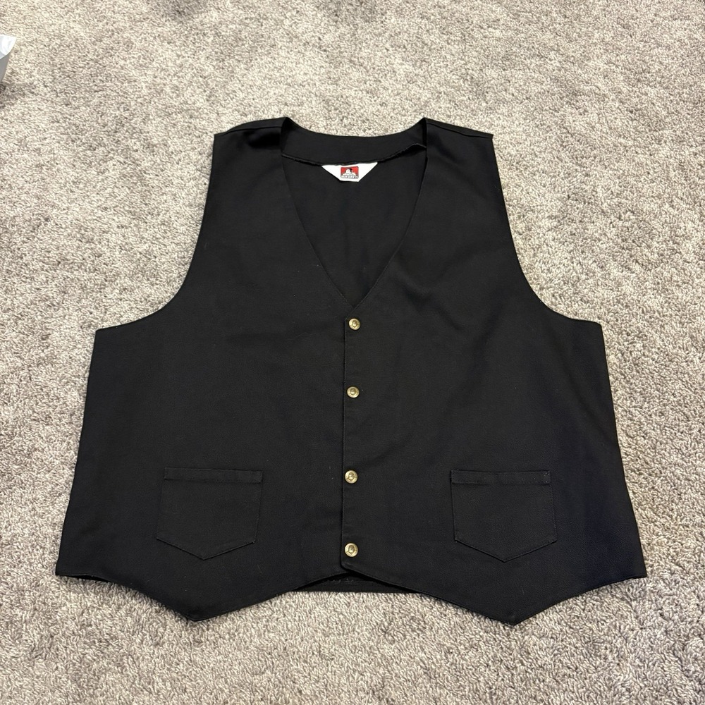 Vintage Ben Davis Black Solid Vest Men's Size XXL / 2XL Canvas Snap Button EUC